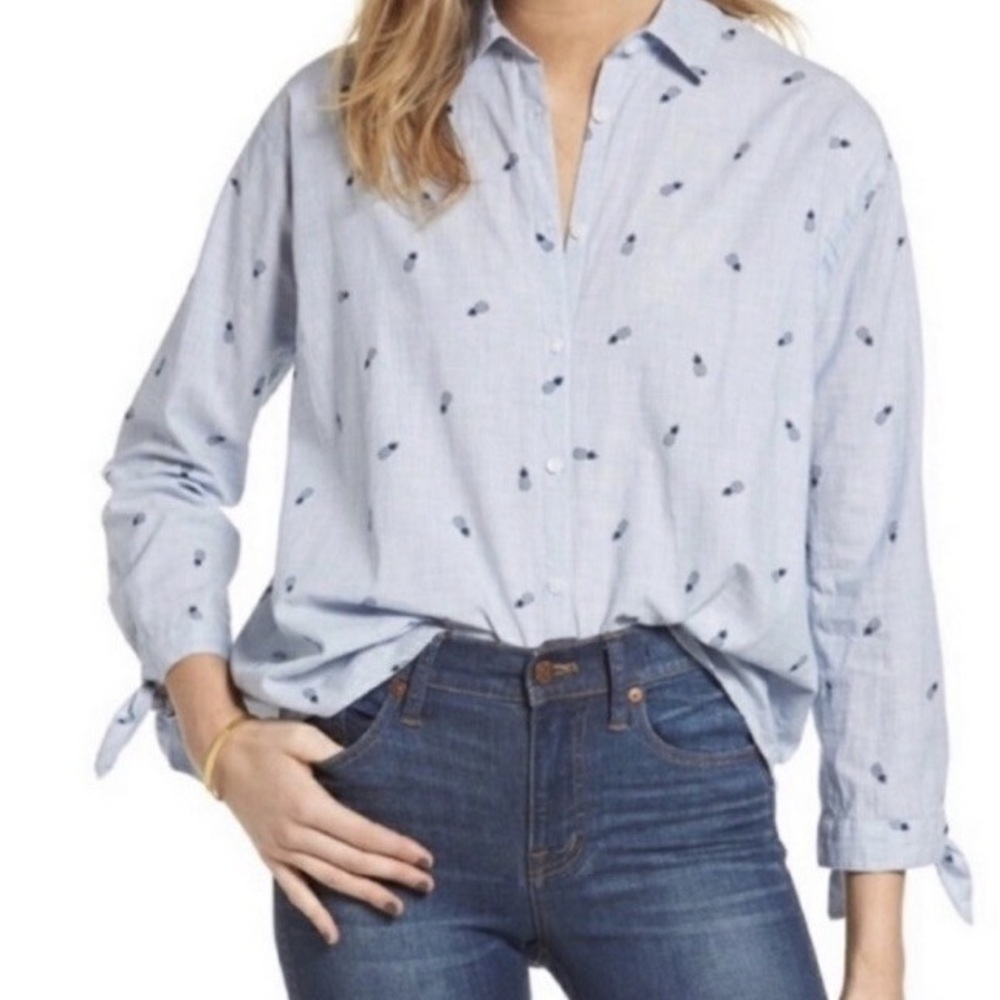 Madewell Light Blue Women's Top with Pattern size M #7